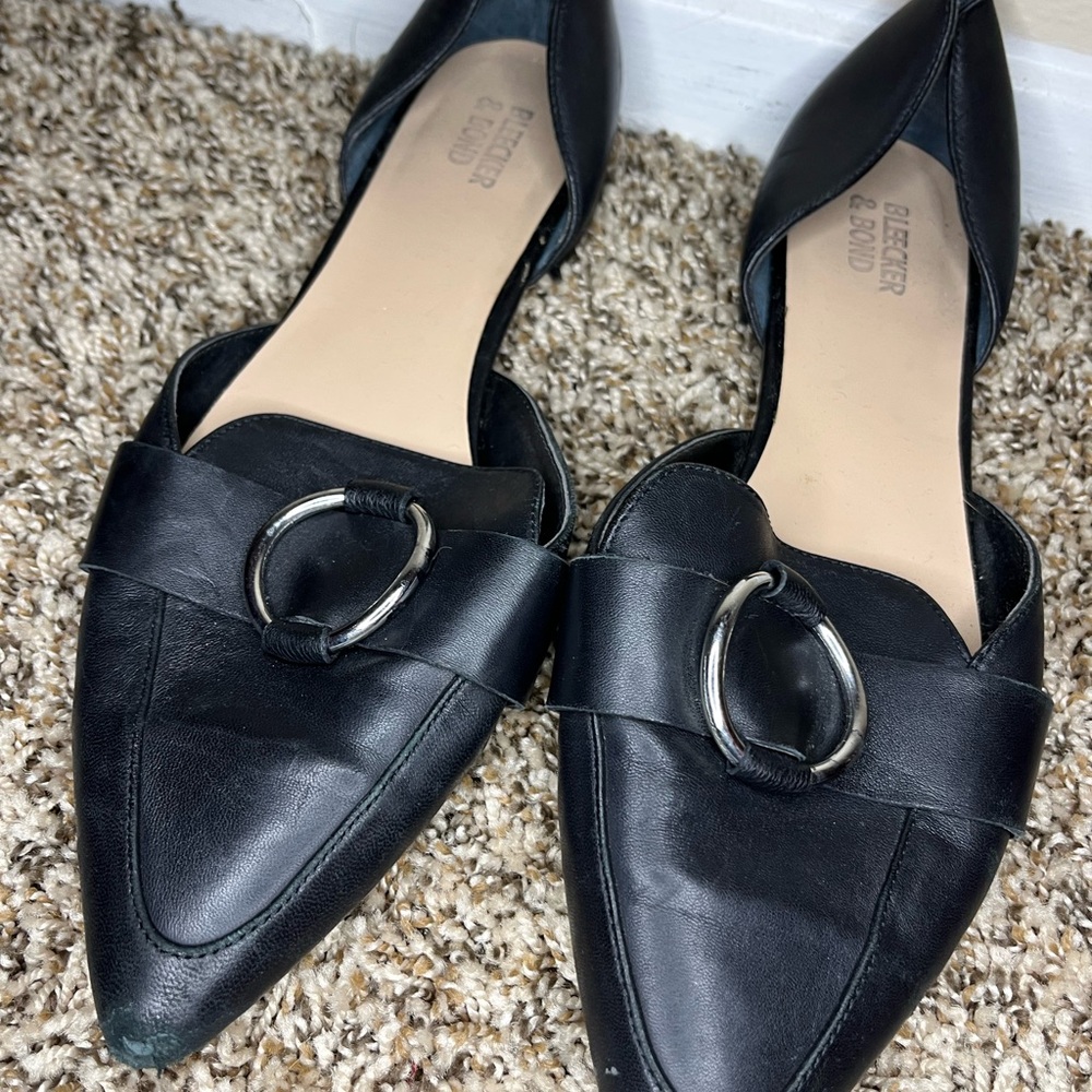 Dexter Black Flats with Pointed Toe and d'Orsay Design